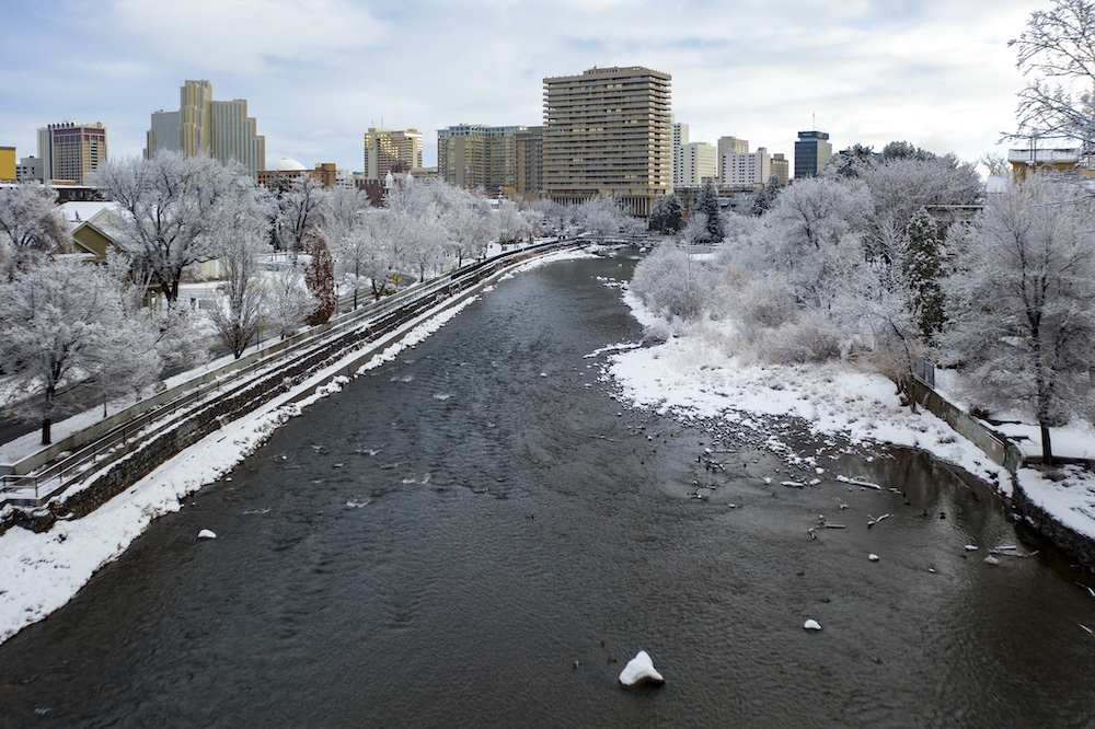 reno fence company Truckee River through Reno, Nevada at Winter